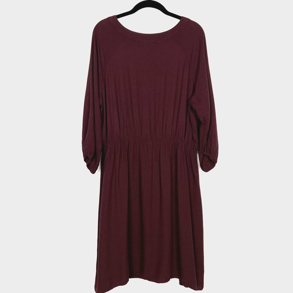 Mossimo Midi Shift Dress Womens Plus XXL Burgundy 3/4 Sleeve Button Up Pullover - Picture 2 of 14